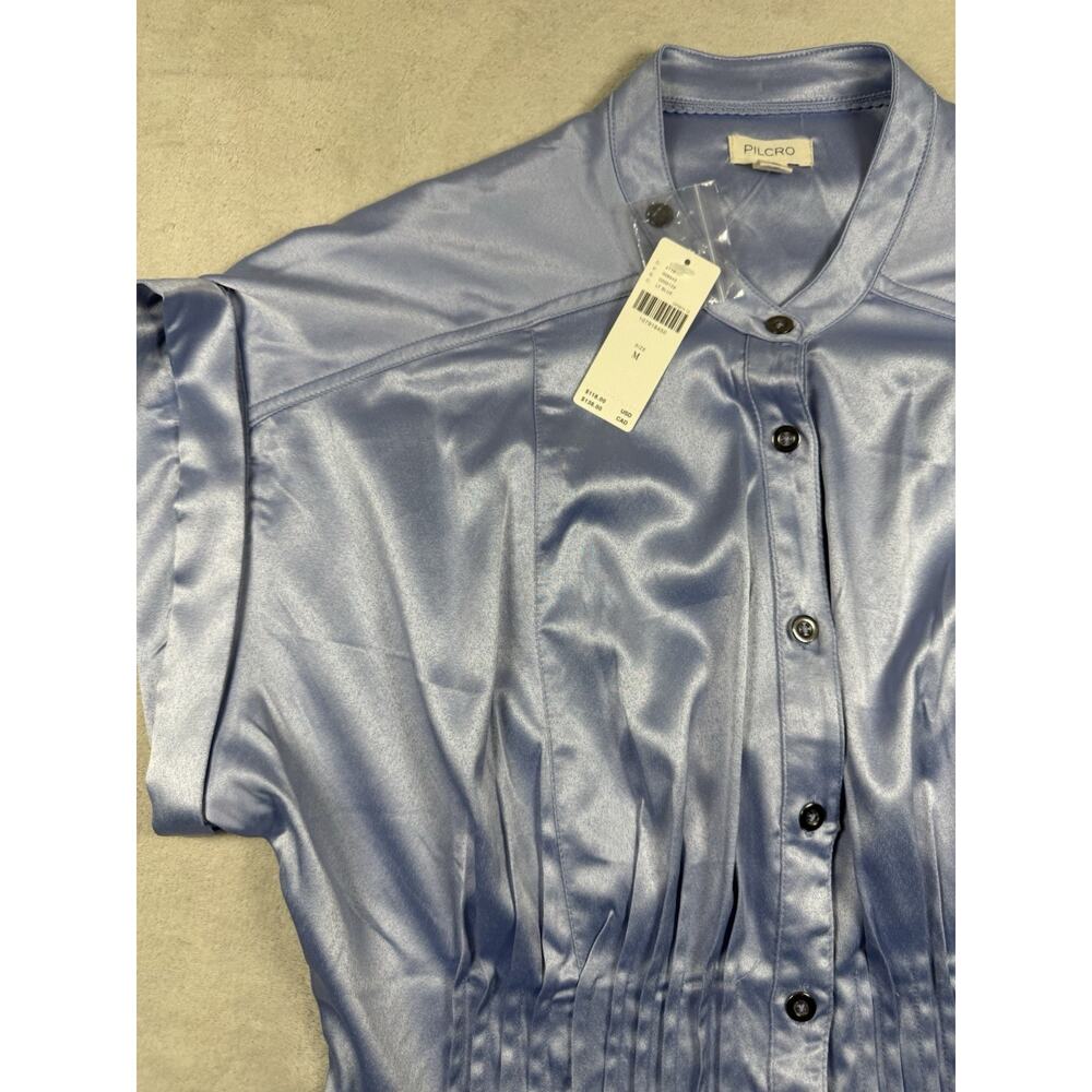 NWT Pilcro Anthropologie Satin Pintuck Button Front Blouse Women’s M Light Blue - Picture 4 of 10